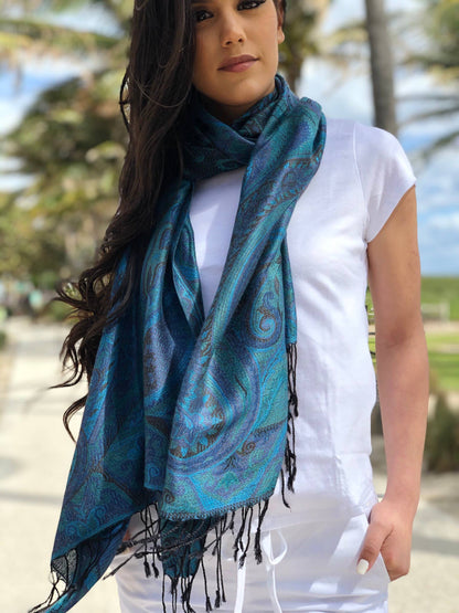 Blue Jamawar Pashmina Scarf