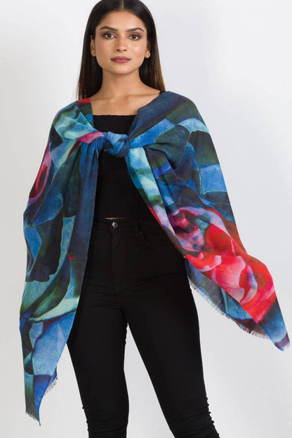 Leela Wool Shawl in Abstract Rose Print