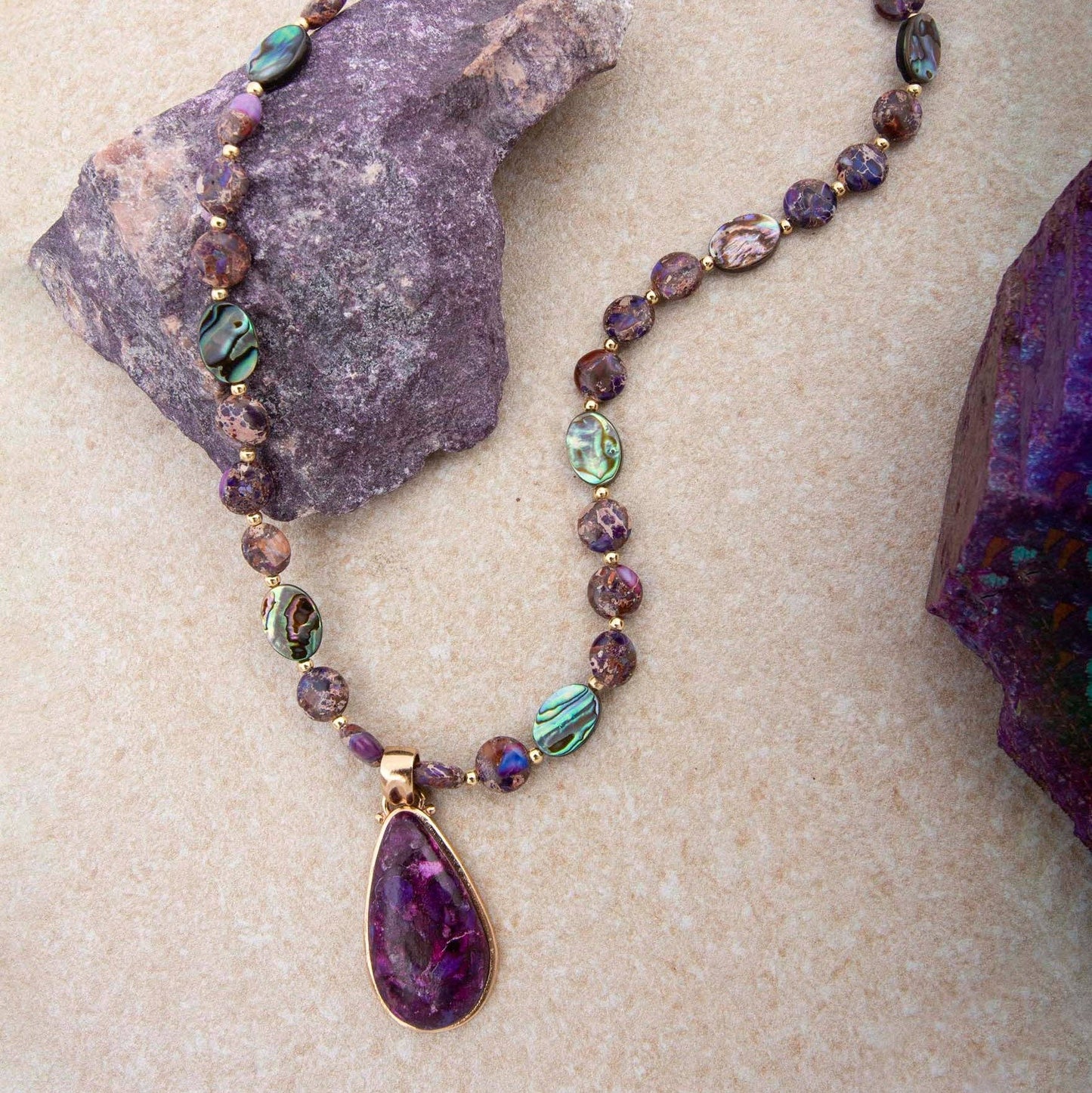 Purple Turquoise Golden Pendant Necklace