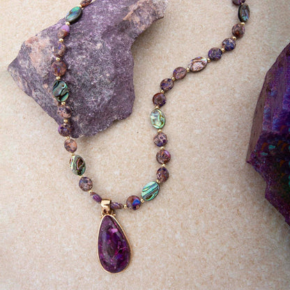 Purple Turquoise Golden Pendant Necklace