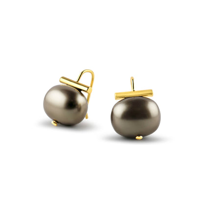 Espresso Pebble Pearl Earrings, Large
