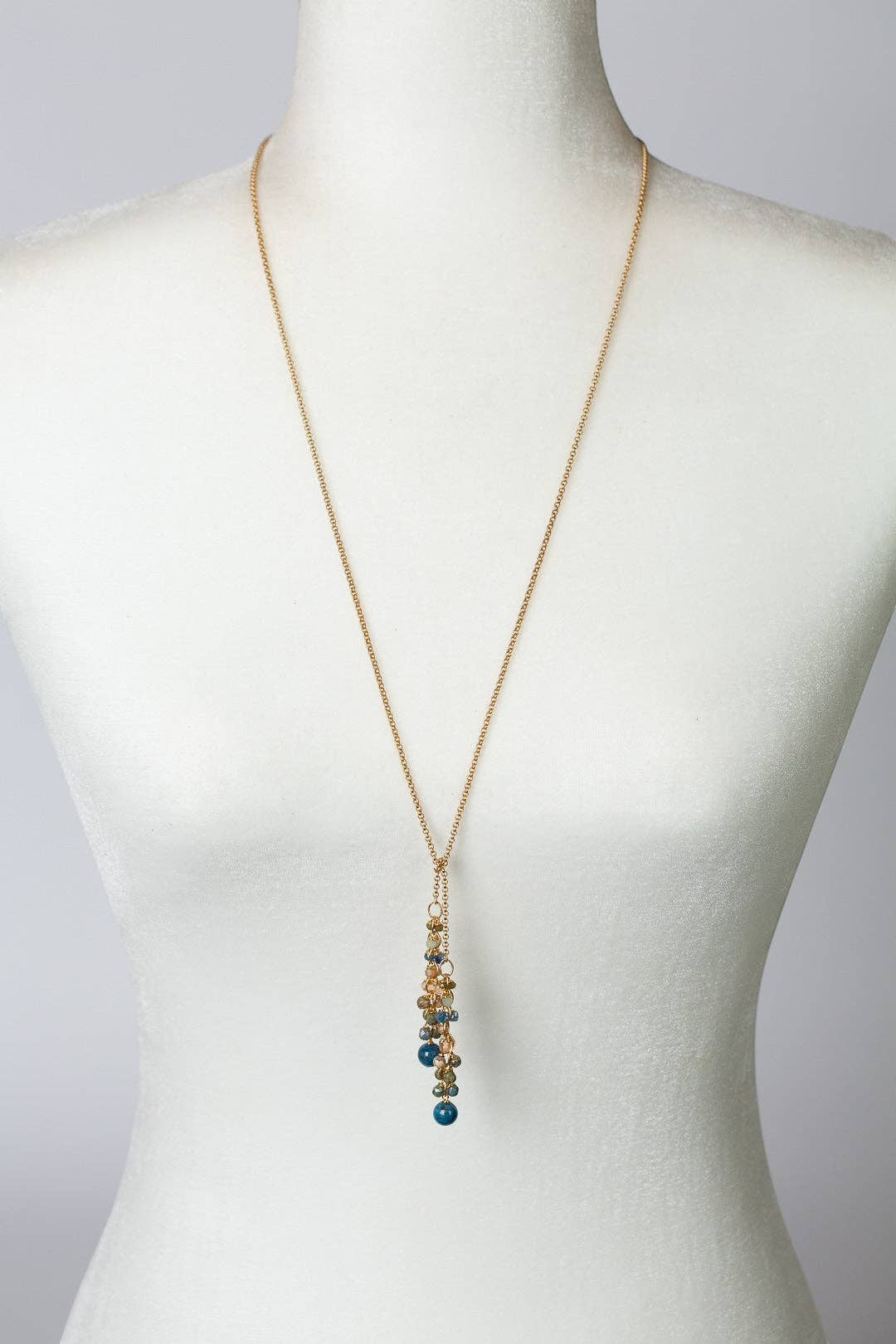 Waterfall Lariat Necklace with Czech Glass, Crystal & Kyanite Cluster, 31.5"