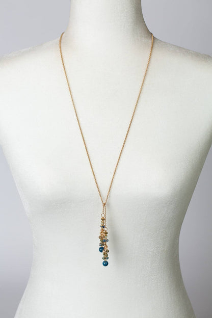 Waterfall Lariat Necklace with Czech Glass, Crystal & Kyanite Cluster, 31.5"