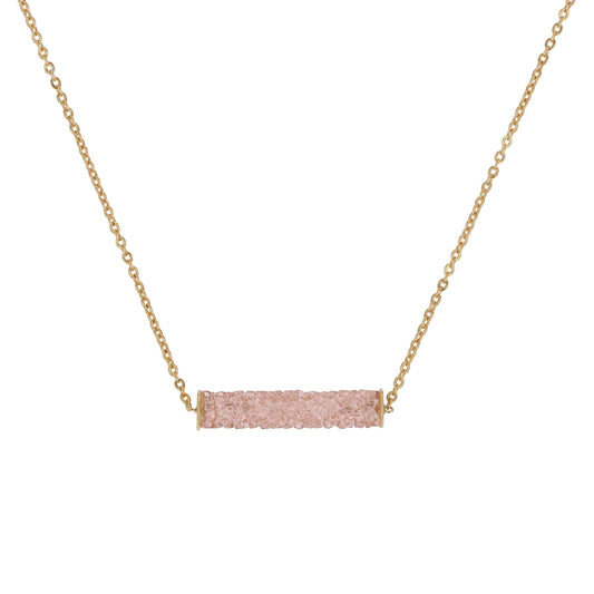 Sweet Pink Swarovski Crystal Bar Gold Necklace