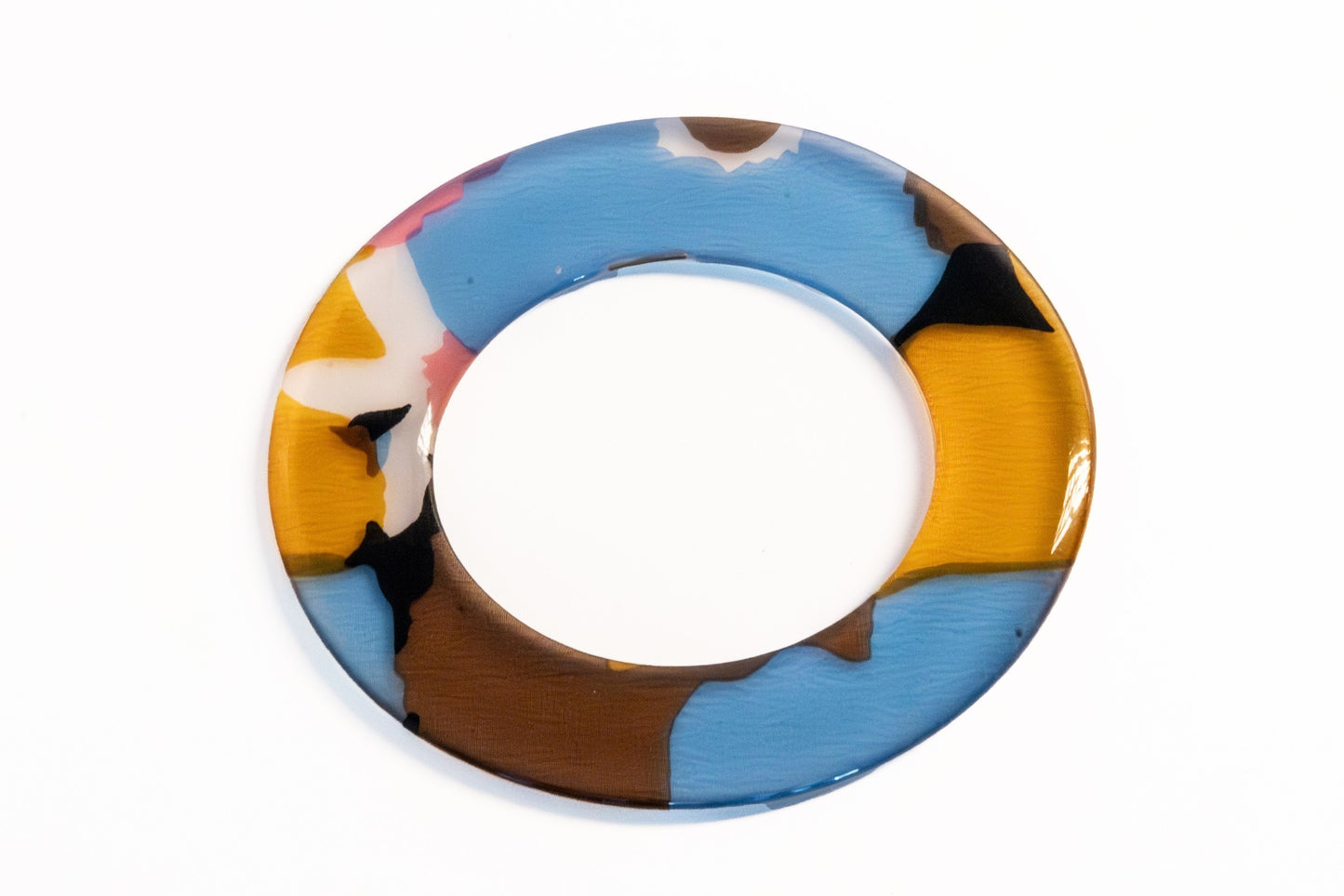 Sky Blue, Gold & Floral Acrylic Flat Bangle