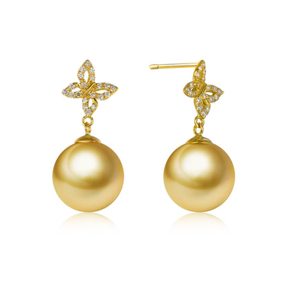 Diamond Butterfly & Pearl Stud Earrings, 18k Gold