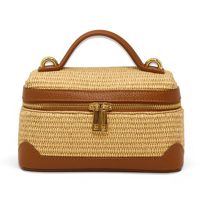 Woven Top-Handle Beach Bag in Camel