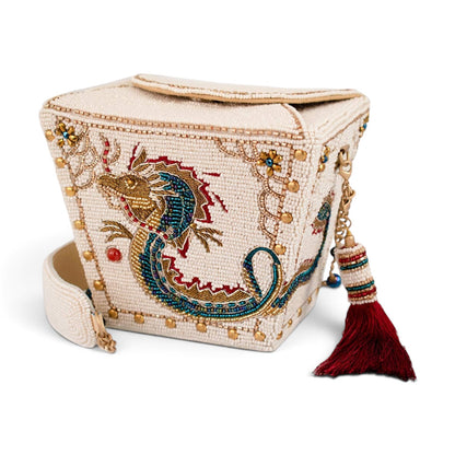 Noble Dragon Beaded Take-Out Container Top Handle Handbag