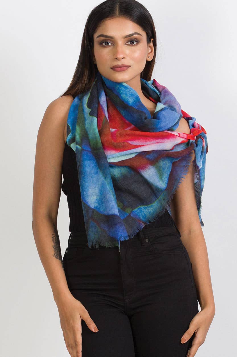 Leela Wool Shawl in Abstract Rose Print