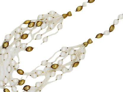 Long Multi-strand Pearl & Gold Bead Necklace