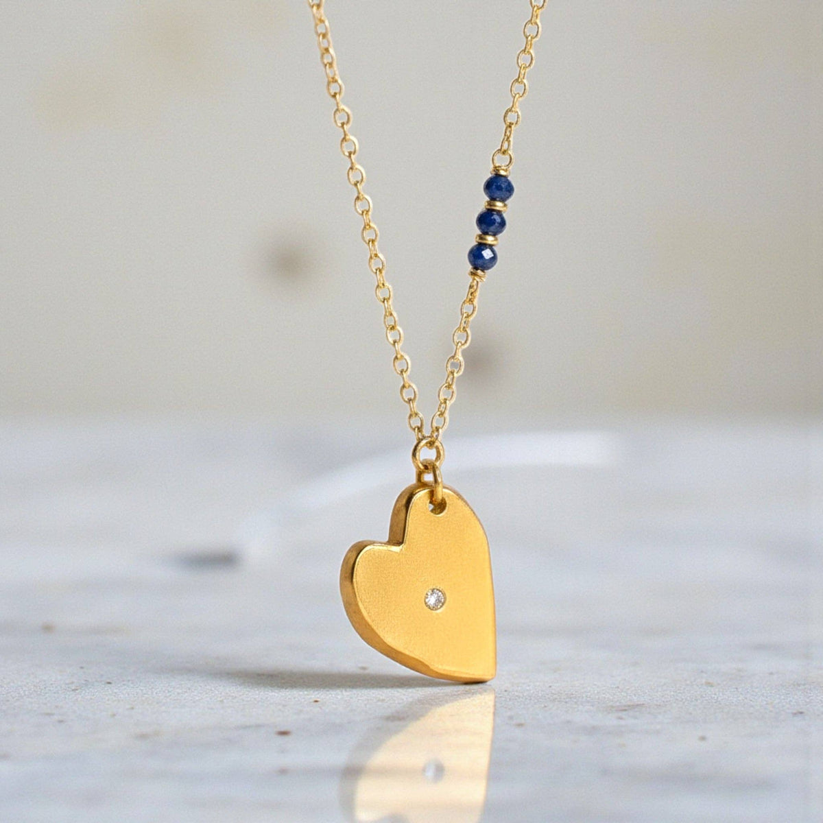Heart of Gold Diamond & Sapphire Necklace