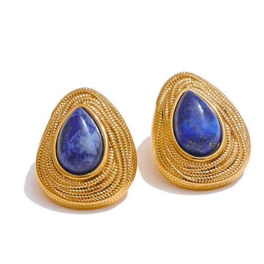 Vintage Drop Stud Earrings, Lapis Lazuli
