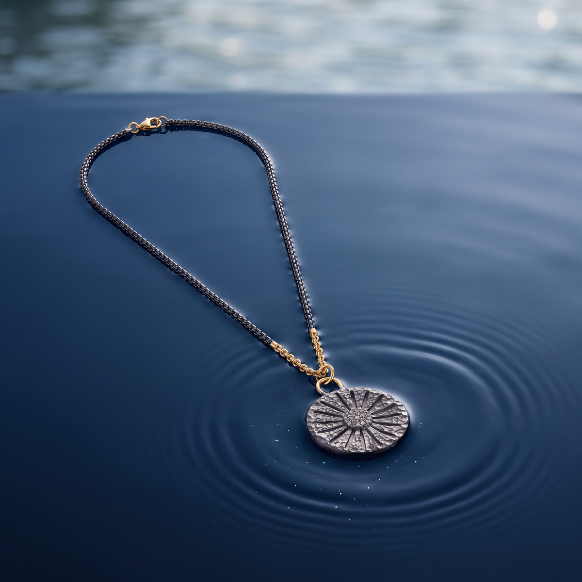 Sand Dollar Silver & Gold Pendant Necklace with White Sapphires