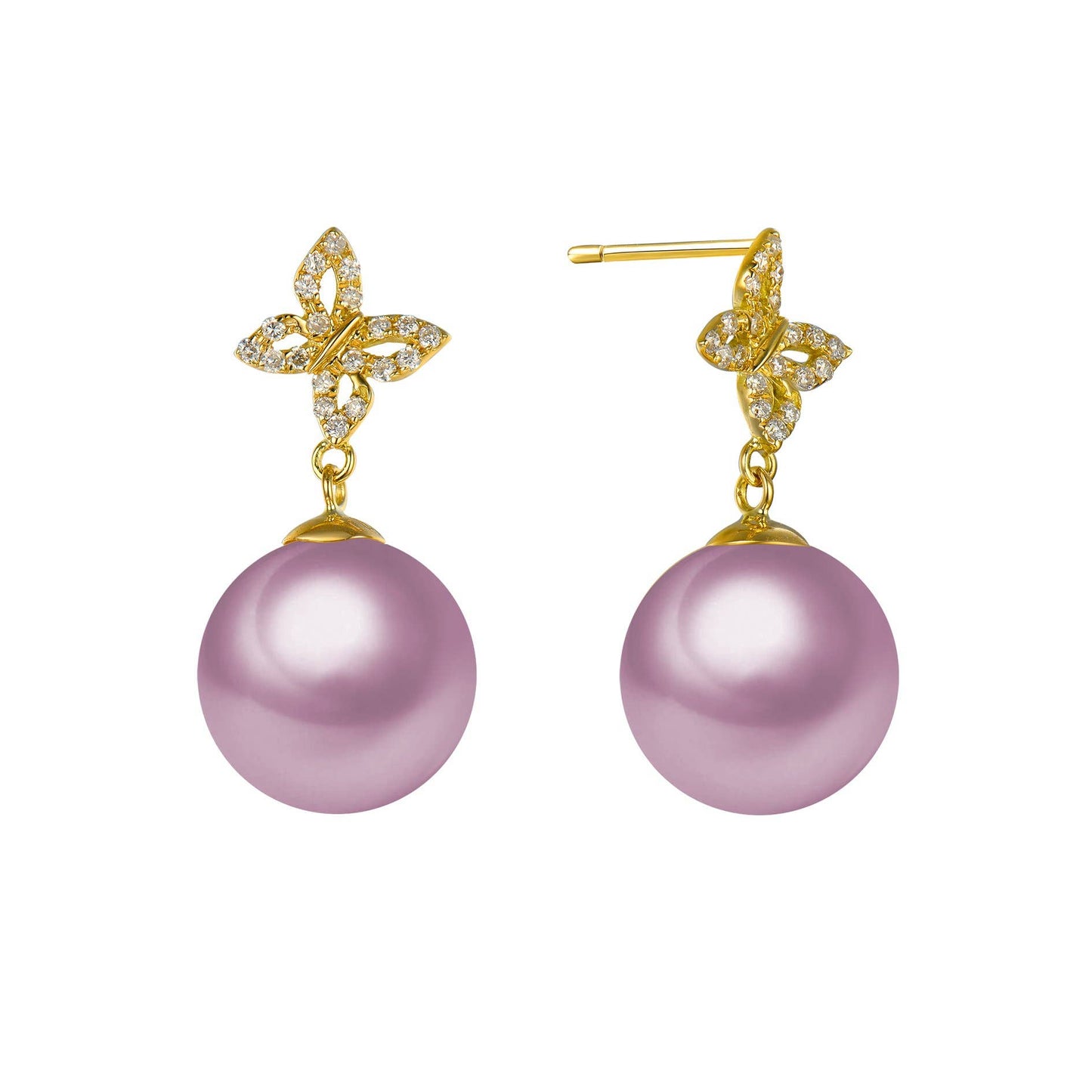 Diamond Butterfly & Pearl Stud Earrings, 18k Gold