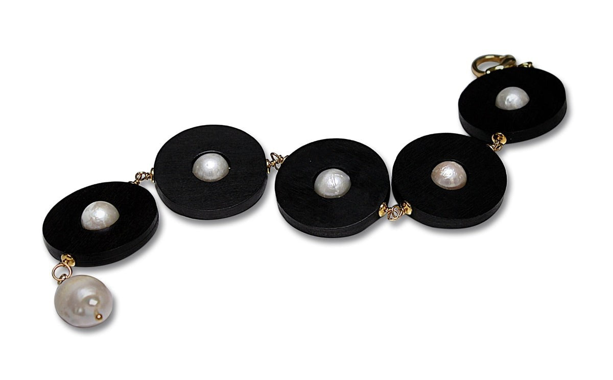 Black Ebony & White Pearl Bracelet view 2