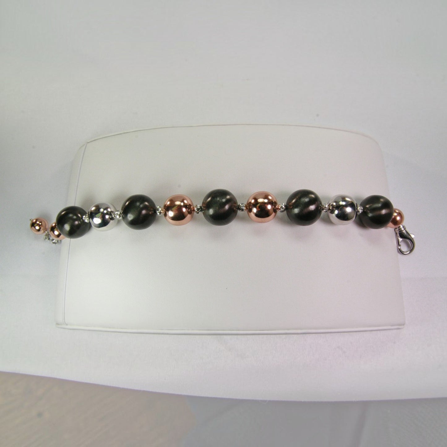 Tri-Color Sterling Silver Bead Bracelet