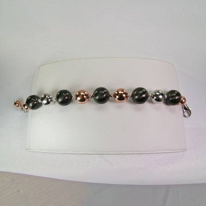 Tri-Color Sterling Silver Bead Bracelet