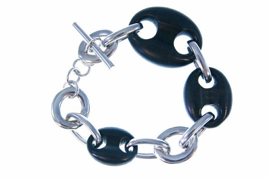 Sterling Silver & Black Ebony Link Bracelet