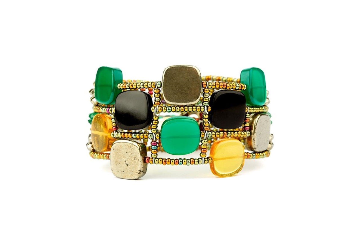 Cubic Cuff Bracelet in Green Onyx, Citrine & Pyrite