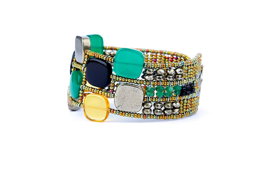 Cubic Cuff Bracelet in Green Onyx, Citrine & Pyrite view 2