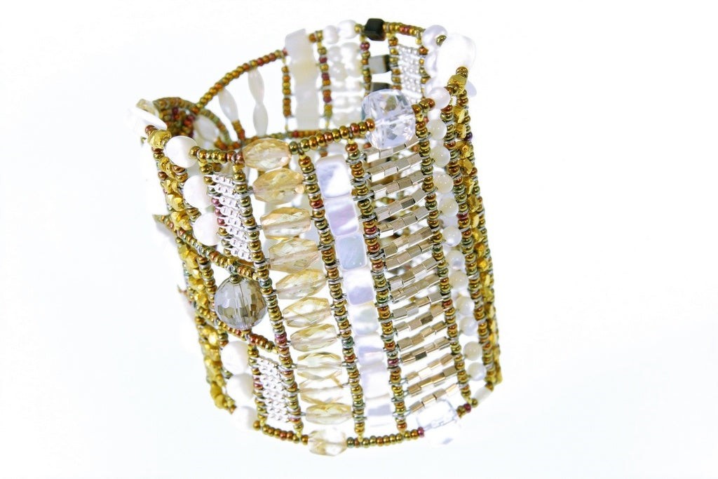 Statement Cuff Bracelet in Citrine & Pearl by Ziio