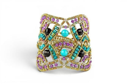Ziio's Blue Turquoise & Amethyst Gemstone Net Cuff Bracelet