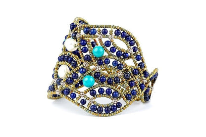 Ziio's Lapis, Turquoise & Pearl Net Cuff Bracelet view 2