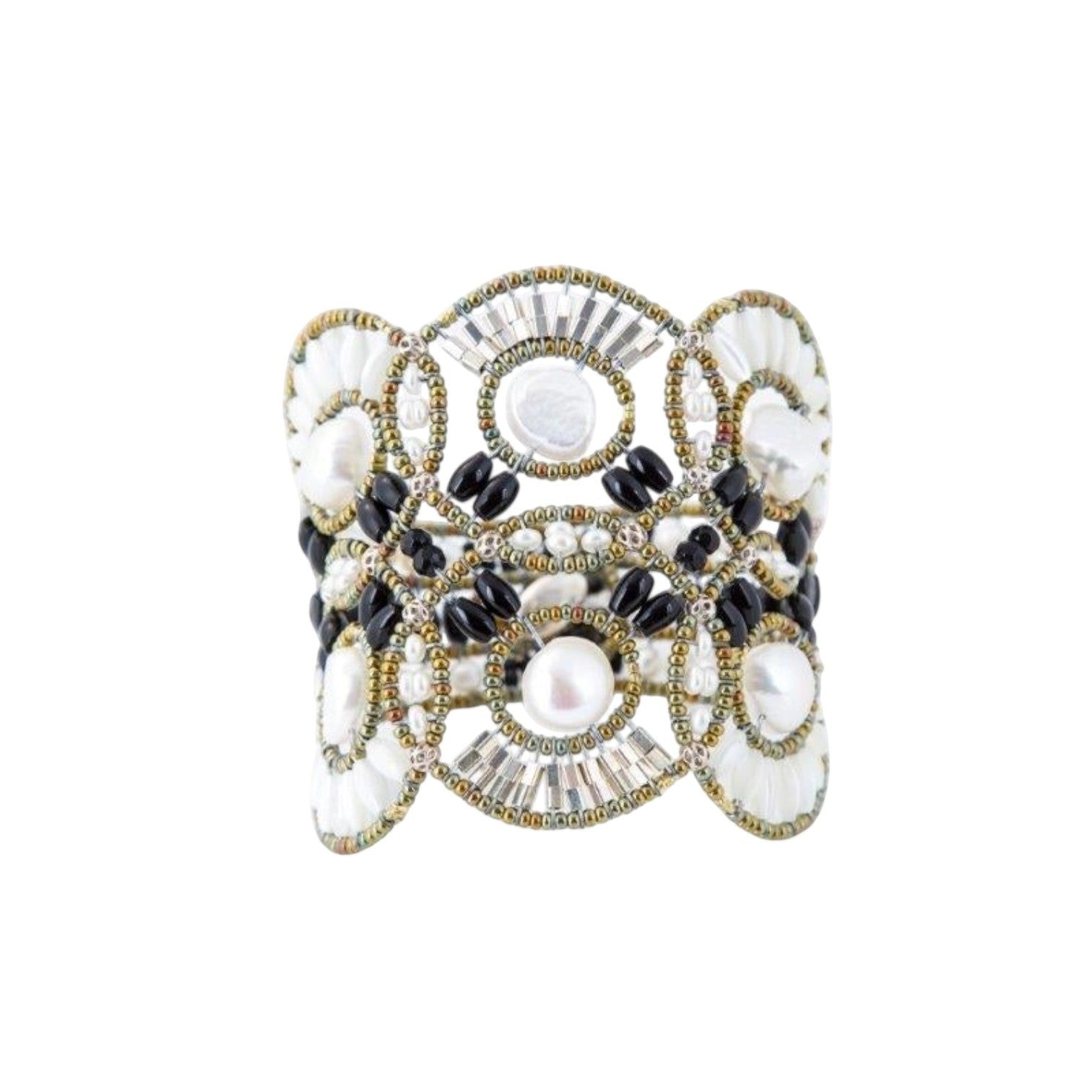 Ziio's Large Cosmic Pearl & Onyx Cuff Bracelet