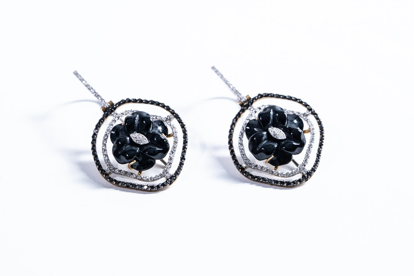 Black Onyx & Diamond Drop Earring, 18k Gold