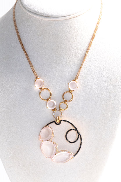 Designer Pink Quartz & Diamond Pendant Necklace in 18K Gold