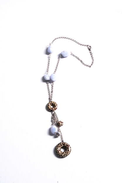 Blue Agate Gemstone & Enamel Bead Y-Necklace