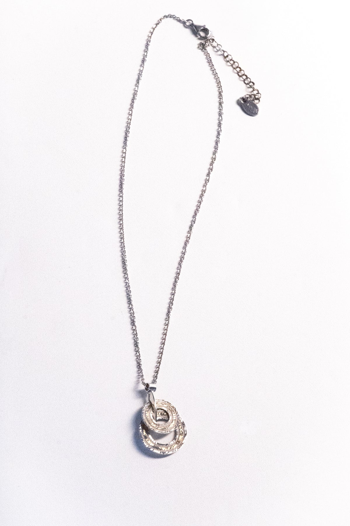Double Ring Pendant Necklace in Two-Tone Sterling Silver