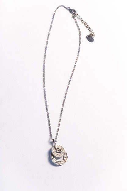 Double Ring Pendant Necklace in Two-Tone Sterling Silver