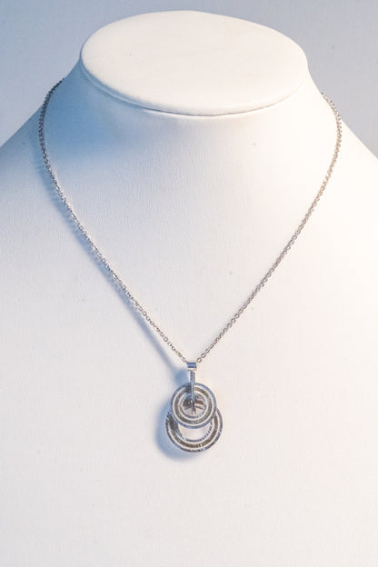 Double Ring Pendant Necklace in Two-Tone Sterling Silver