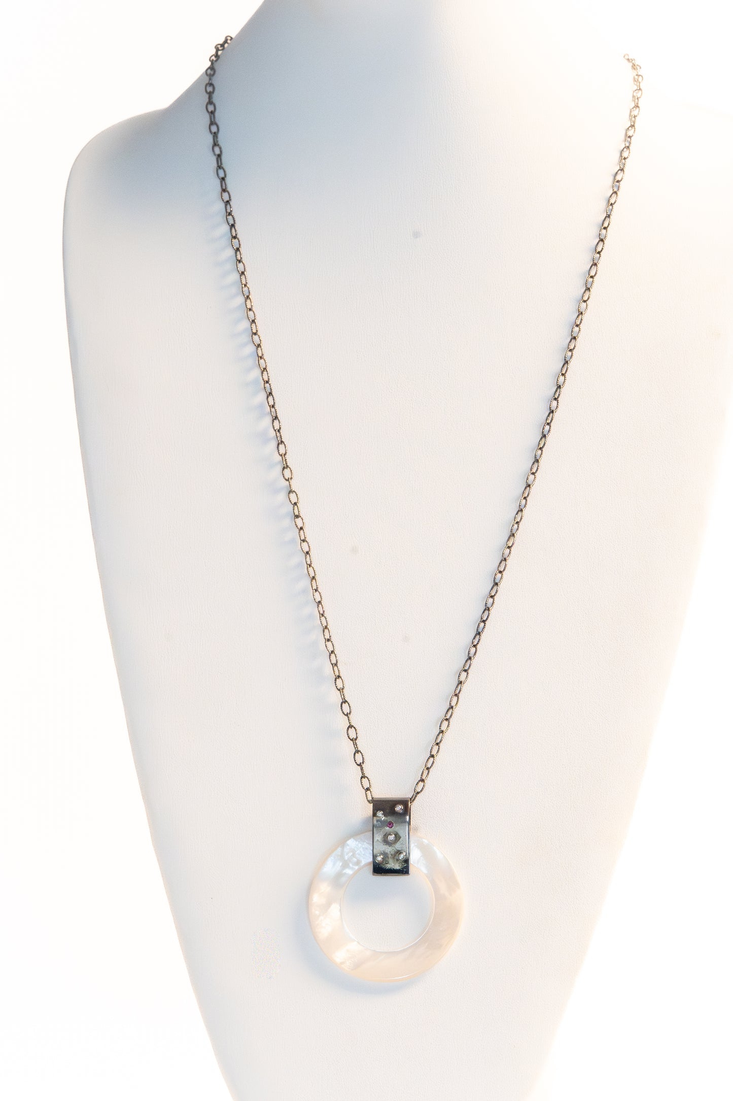 Long Mother of Pearl Pendant Necklace with Gemstones
