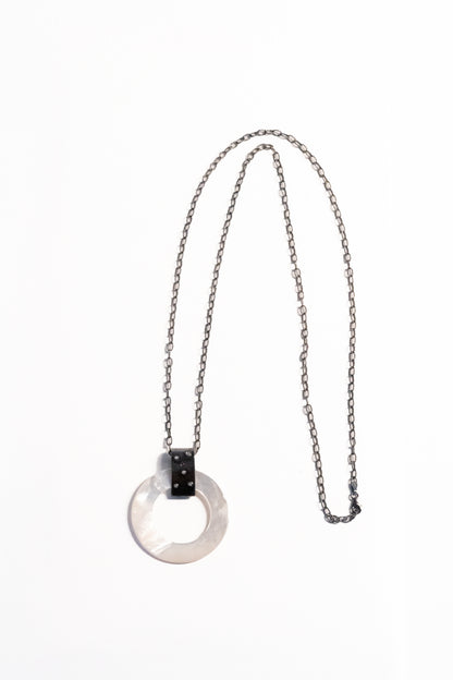 Long Mother of Pearl Pendant Necklace with Gemstones