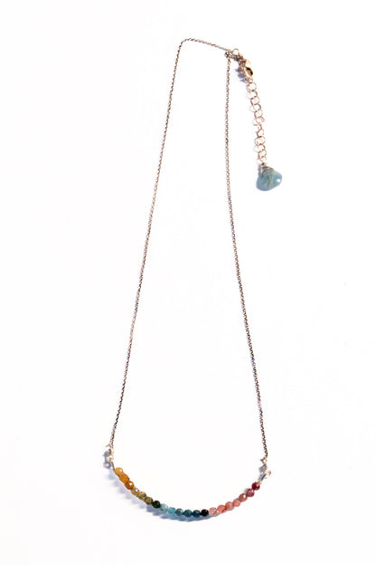 Tourmaline Curving Bar Necklace, Sterling Silver
