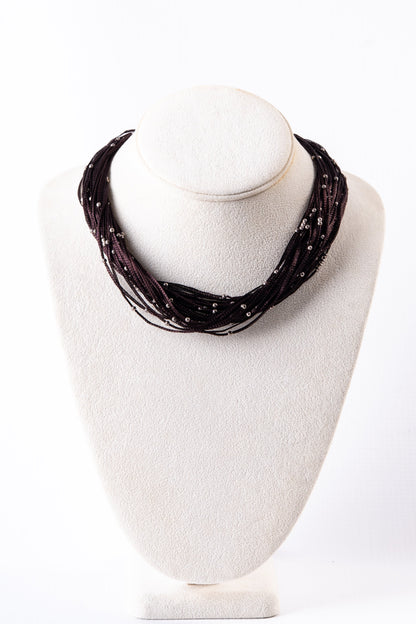 Beaded Brown Sterling Silver Thread Necklace