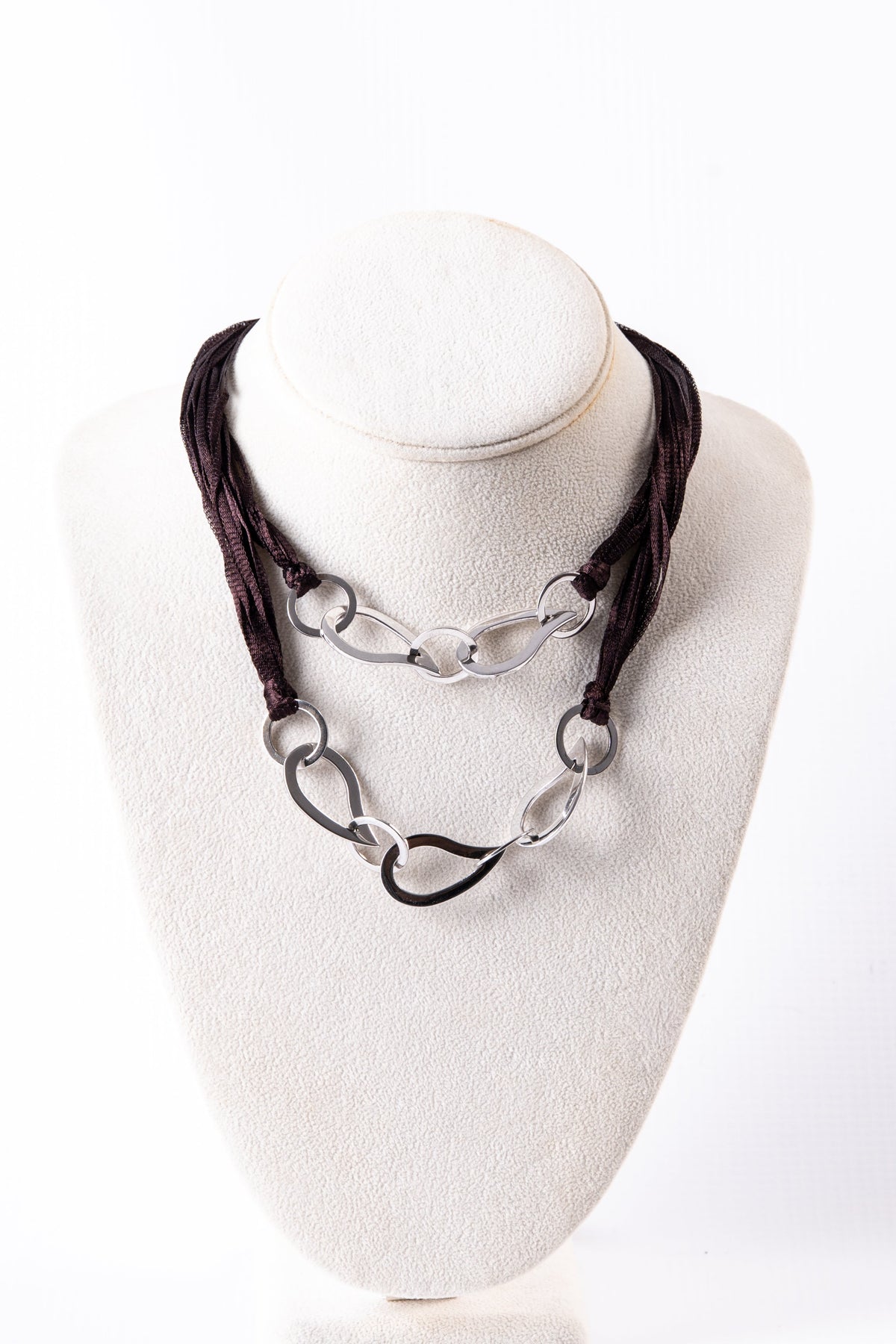 Double Drop Brown Sterling Silver Thread Necklace
