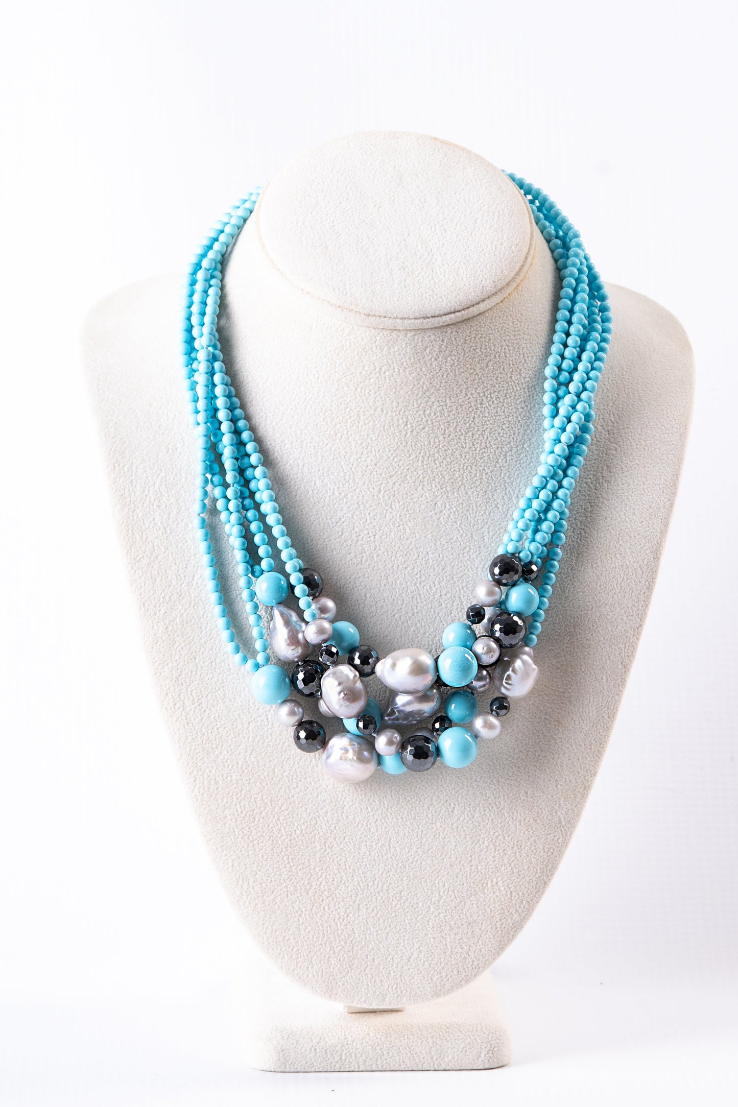 Turquoise & Pearl Multi-Strand Nacklace