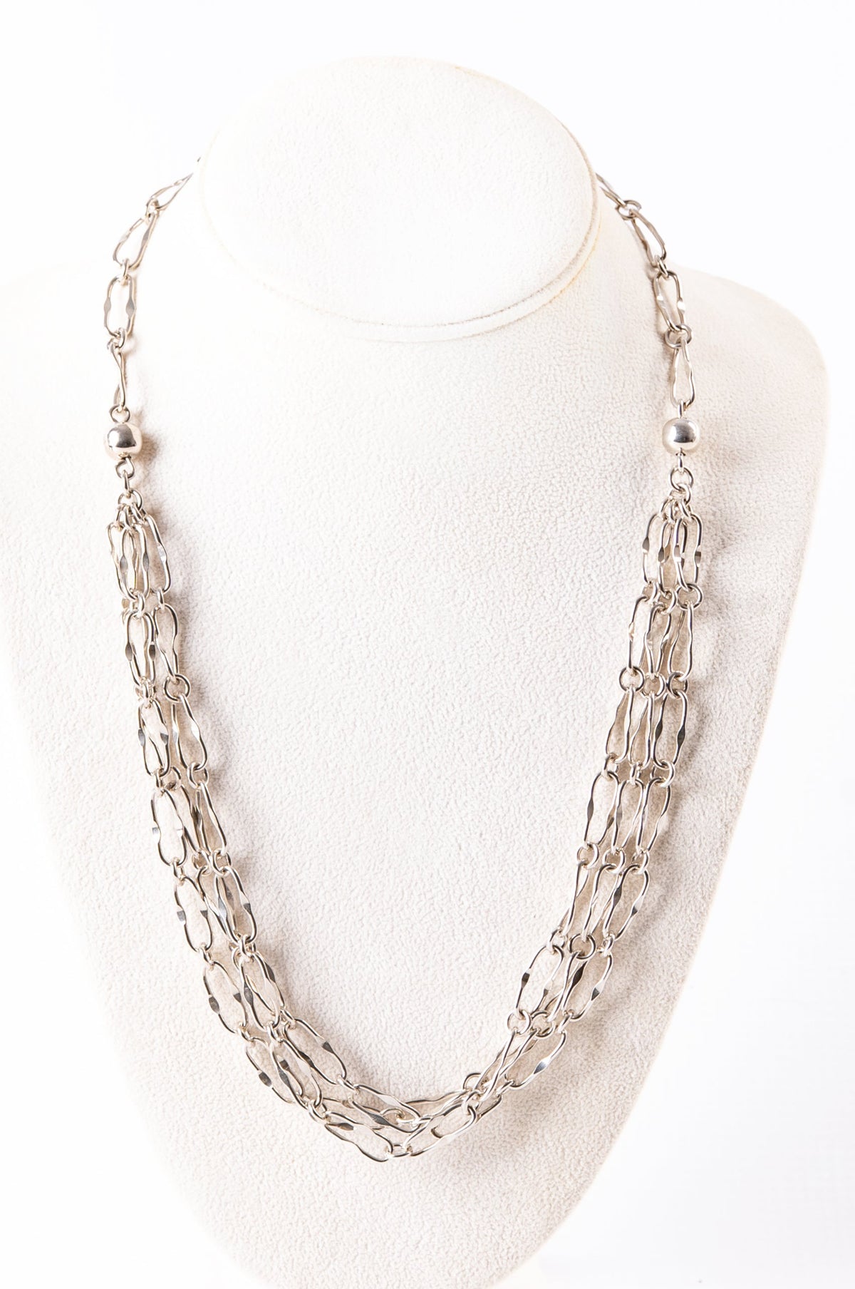 Triple Strand Sterling Silver Chain Link Necklace