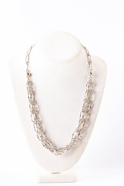 Triple Strand Sterling Silver Chain Link Necklace