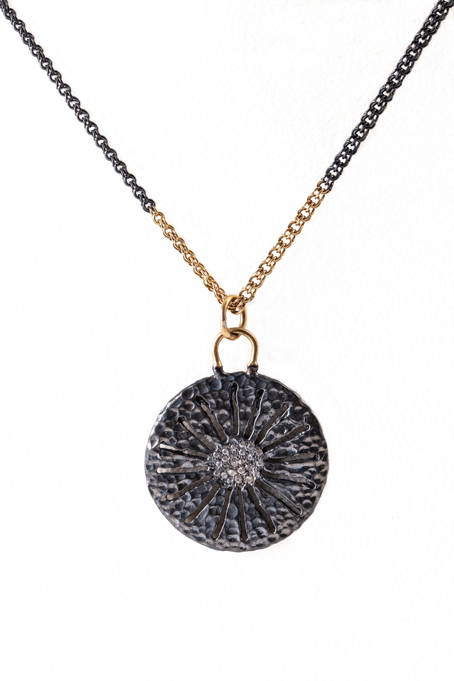 Sand Dollar Silver & Gold Pendant with White Sapphires