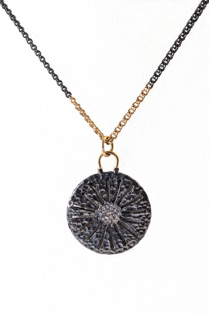 Sand Dollar Silver & Gold Pendant with White Sapphires