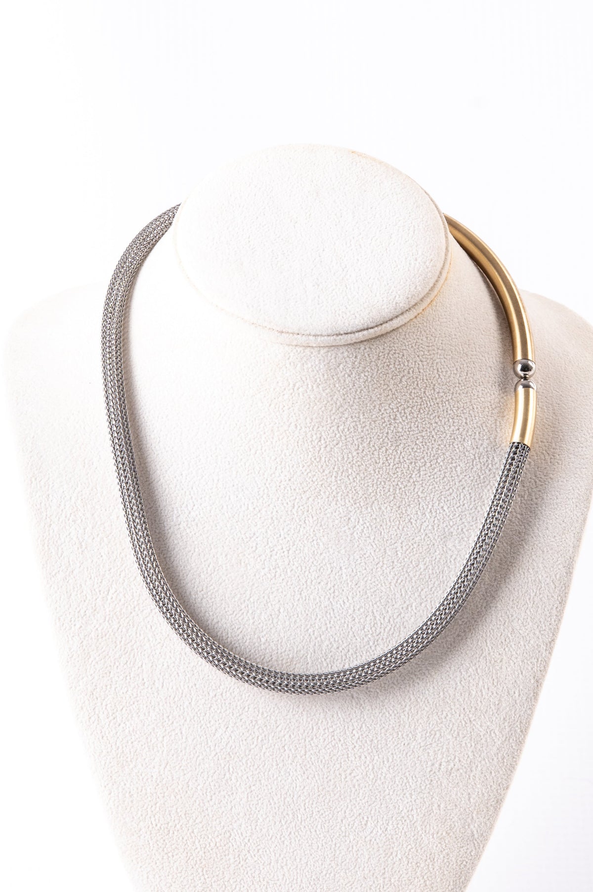 Two-tone Mesh Sterling Silver Chain Necklace