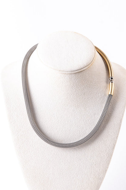 Two-tone Mesh Sterling Silver Chain Necklace