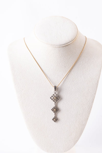 Triple Drop Pendant Necklace in Oxidized Sterling Silver & 14k Gold