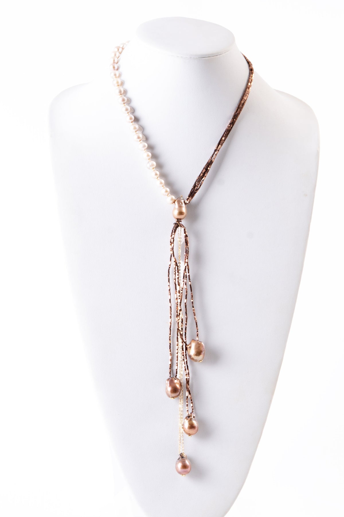 Asymmetrical Bronze Pearl Y-Necklace by Rajola