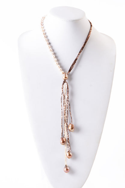 Asymmetrical Bronze Pearl Y-Necklace by Rajola