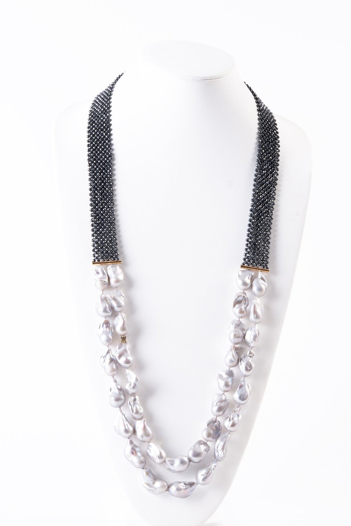 Long Double Strand Baroque Pearl & Hematite Necklace